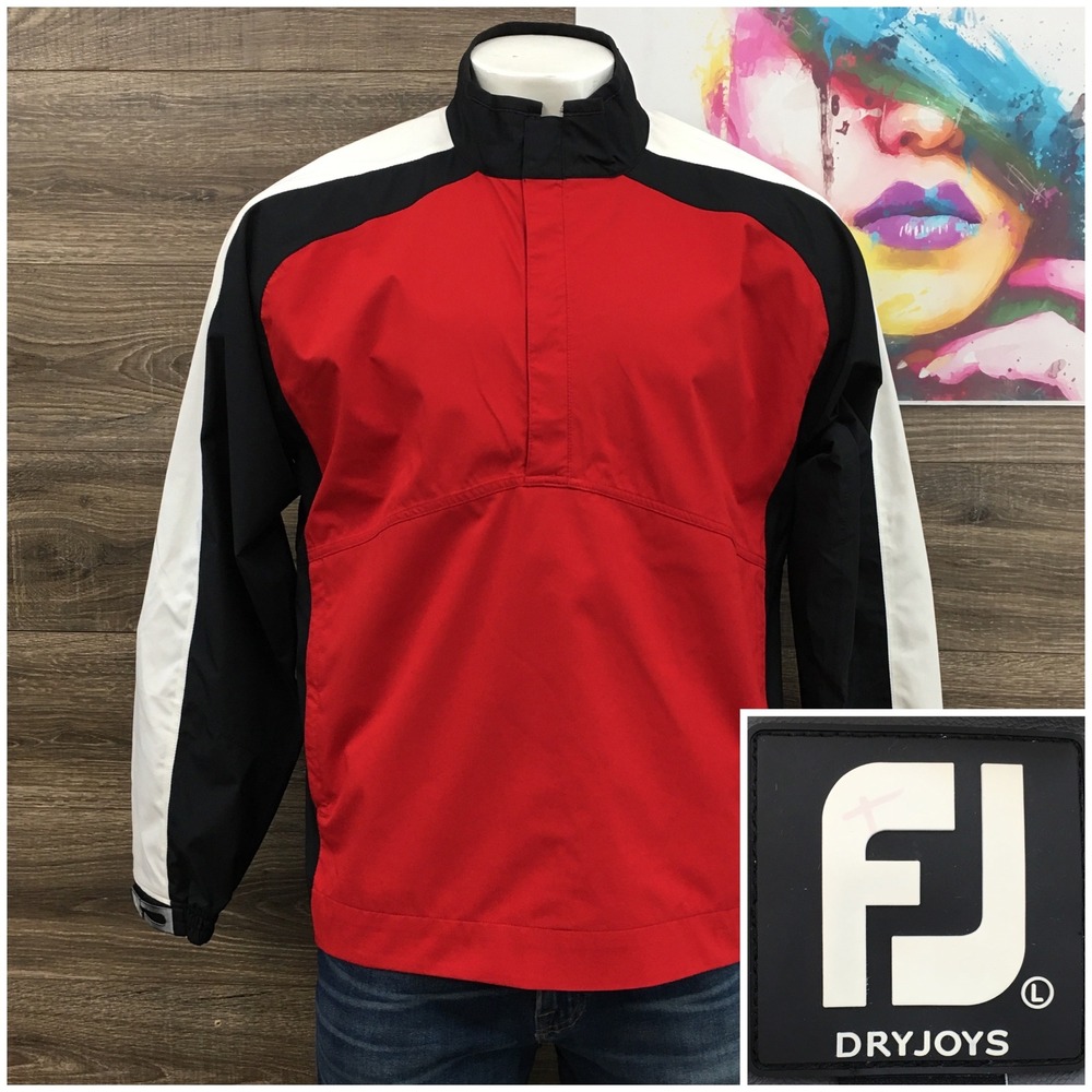 FootJoy DryJoys Golf Rain Jacket Mens Large Red‎ Black White Quarter Zip (FLAW)